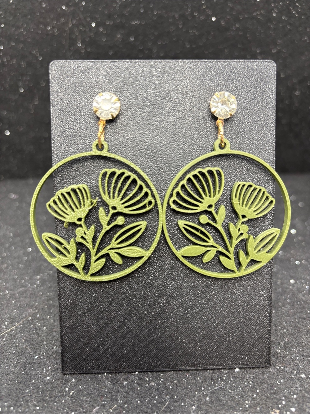 Olive Green Floral Statement Earrings